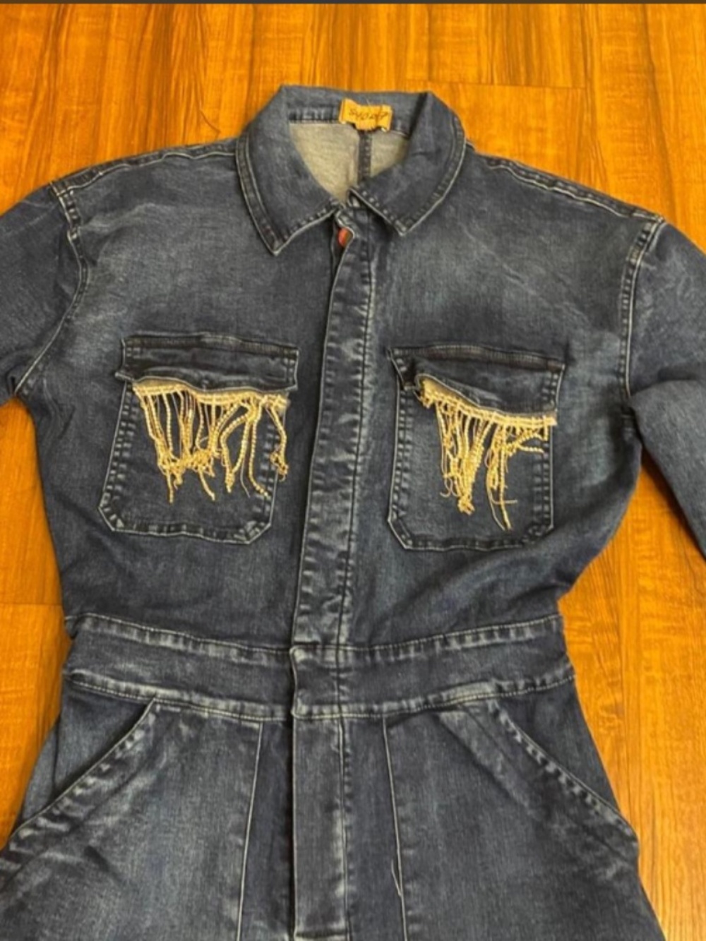New Orleans Ladies Denim Jumpsuit with Fringe Rhinestones - Picture 4 of 5